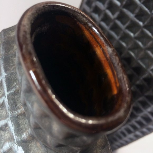 Matching set Pottery Vases Textured Clay over Glass Elements - Picture 5 of 6